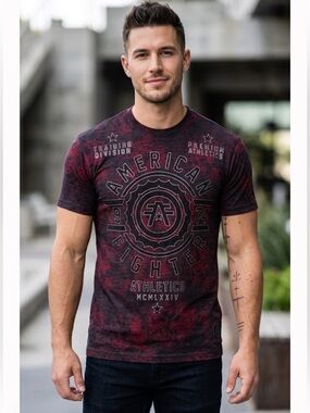 American Fighter Red and Black Graphic Athletic Tee